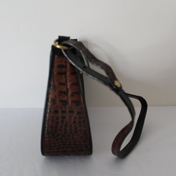 Brahmin Vintage Croc Embossed Shoulder Bag in Brown Black - Picture 4 of 8